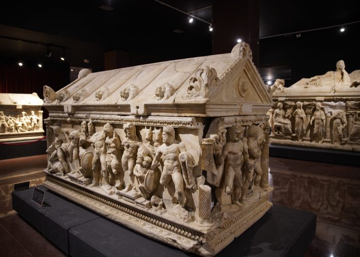 Sarcophagus in Antalya Archeological Museum, Antalya, Turkiye Sarcophagus in Antalya Archeological Museum, Antalya City, Turkiye